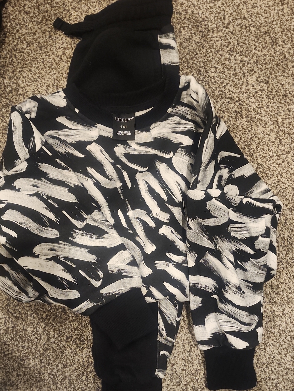 Little Bipsy Black & White Brushstroke Pullover Hoodie